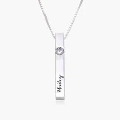 Pillar Bar Necklace With 0.25ct Diamond - Silver