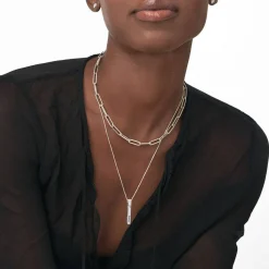 Pillar Bar Necklace With 0.25ct Diamond - Silver