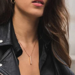 Pillar Bar Necklace with Diamond - Rose Gold Vermeil