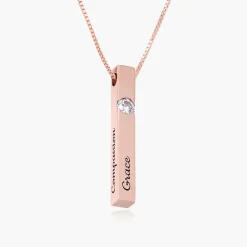 Pillar Bar Necklace With 0.25ct Diamond - Rose Vermeil