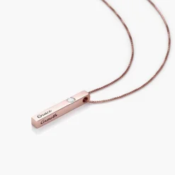 Pillar Bar Necklace With 0.25ct Diamond - Rose Vermeil