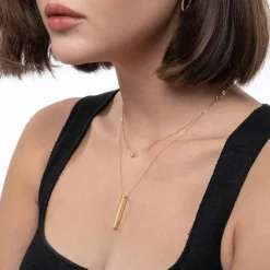 Pillar Bar Necklace with Diamond - 14k Solid Gold