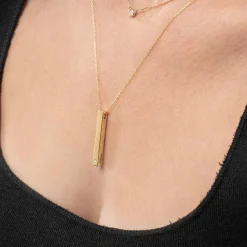 Pillar Bar Necklace with Diamond - 14k Solid Gold