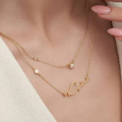 Princess Multi-Diamond Necklace with 0.3 ct Custom Diamond - Gold Vermeil