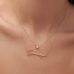 Princess Multi-Diamond Necklace with 0.3 ct Custom Diamond - 14k Solid Gold