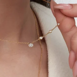 Queen Multi-Diamond Necklace with 0.3 ct Custom Diamond- Gold Vermeil