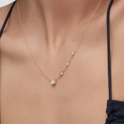 Queen Multi-Diamond Necklace with 0.3 ct Custom Diamond - 14k Solid Gold