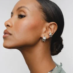 Ridge Hoop Earrings - Silver