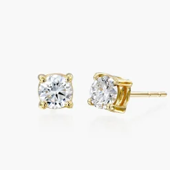 Round Diamond Stud Earrings 1 CT - 14k Solid Gold