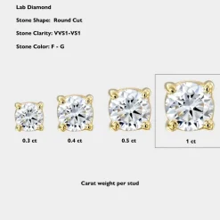 Round Diamond Stud Earrings 2 CT - 14k White Solid Gold