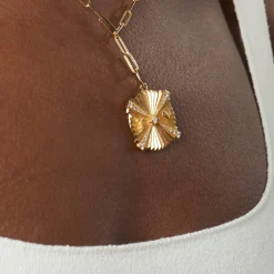 Shining Tyra Initial Medallion Necklace with Diamond - Gold Vermeil