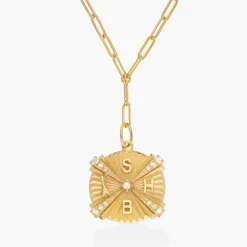 Shining Tyra Initial Medallion Necklace with Diamond - Gold Vermeil