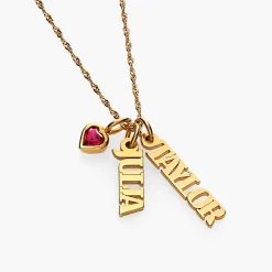 Singapore Chain Name Necklace With Heart Shaped Gemstone - Gold Vermeil