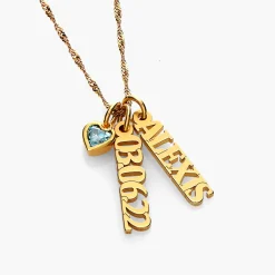 Singapore Chain Name Necklace With Heart Shaped Gemstone - Gold Vermeil