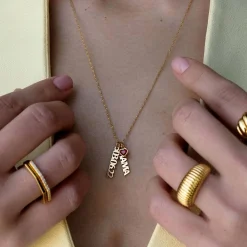 Singapore Chain Name Necklace With Heart Shaped Gemstone - Gold Vermeil