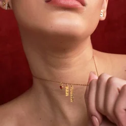 Singapore Chain Name Necklace With Heart Shaped Gemstone - Gold Vermeil