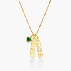 Singapore Chain Name Necklace With Heart Shaped Gemstone - Gold Vermeil
