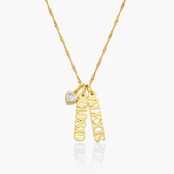 Singapore Chain Name Necklace With 0.2 Ct Heart Shaped Diamond - Gold Vermeil