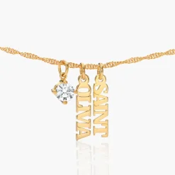 Singapore Chain Name Necklace With 1ct Diamond - 14k Solid Gold