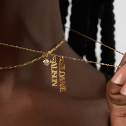 Singapore Chain Name Necklace With 0.2 Ct Heart Shaped Diamond - 14k Solid Gold