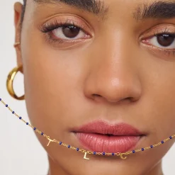 Soltale Royal Blue Inez Initial Necklace - Gold Vermeil