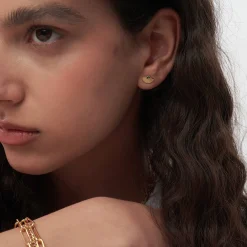 Spiritual Stud Earrings set with Cubic Zirconia - Gold Vermeil