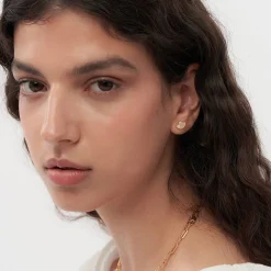 Spiritual Stud Earrings set with Diamonds - Gold Vermeil