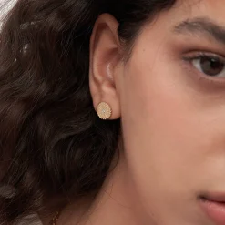 Spiritual Stud Earrings set with Diamonds - Gold Vermeil