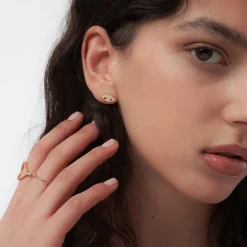 Spiritual Stud Earrings set with Diamonds - Gold Vermeil