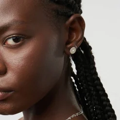 Spiritual Stud Earrings set with Diamonds - Silver