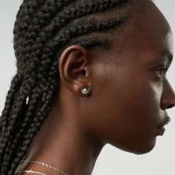 Spiritual Stud Earrings set with Diamonds - Silver