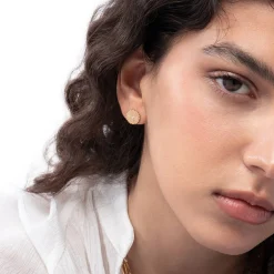 Spiritual Stud Earrings set with Diamonds - 14k Solid Gold