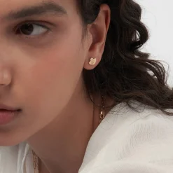 Spiritual Stud Earrings set with Diamonds - 14k Solid Gold