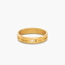 Stackable Engraved Soul Band Ring with Diamonds- Gold Vermeil