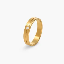 Stackable Engraved Soul Band Ring with Diamonds- Gold Vermeil