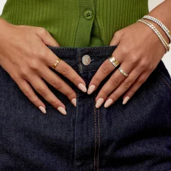 Stackable Engraved Soul Band Ring with Diamonds- Gold Vermeil