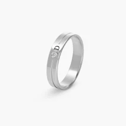 Stackable Engraved Soul Band Ring with Diamonds- Silver