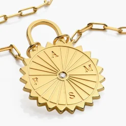 Sun Compass Initials Necklace with Diamond - Gold Vermeil