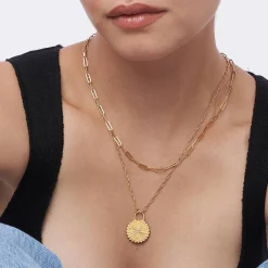 Sun Compass Initials Necklace with Diamond - Gold Vermeil