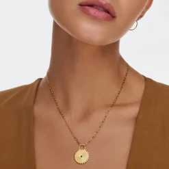 Sun Compass Initials Necklace with Cubic Zirconia - Gold Vermeil