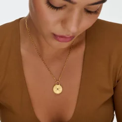 Sun Compass Initials Necklace with Cubic Zirconia - Gold Vermeil