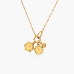 The Charmer Heirloom Initials Necklace with Diamond- Gold Vermeil