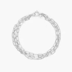 Three Layer Paper Clip Chain Bracelet - Silver