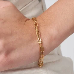 Three Layer Paper Clip Chain Bracelet - Gold Vermeil