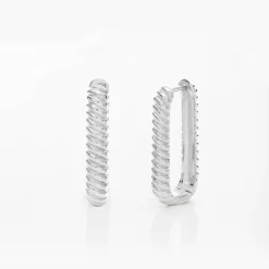 Twisted Rectangle Hoop Earrings - Silver