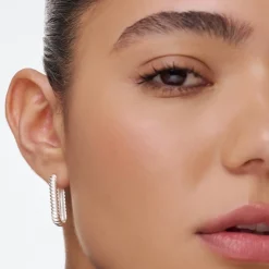 Twisted Rectangle Hoop Earrings - Silver