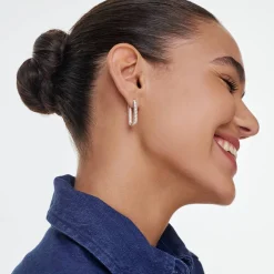 Twisted Rectangle Hoop Earrings - Silver