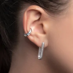 Twisted Rectangle Hoop Earrings - Silver