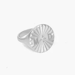 Tyra Initial Medallion Ring with Diamond- Silver