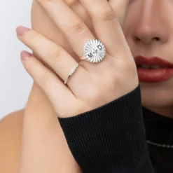 Tyra Initial Medallion Ring with Diamond- Silver